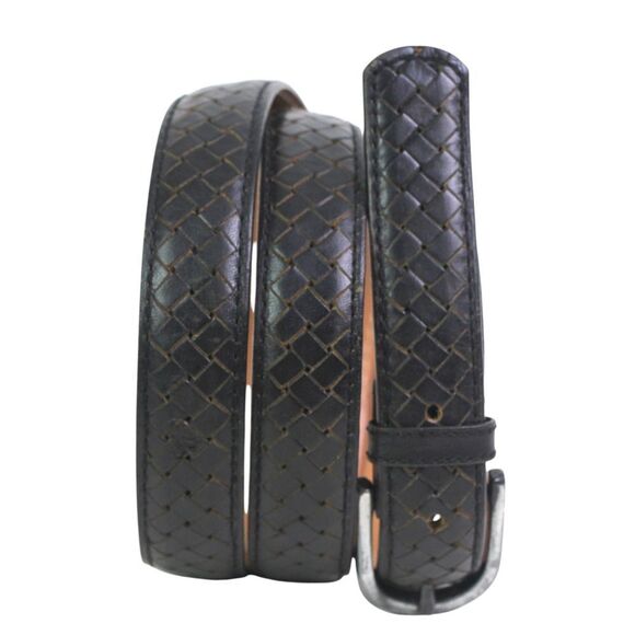 BRAIDED BLACK GENUINE LEATHER 7/8"Wd SKINNY CASUAL DRESS MEN'S BELT Sz 38 (P36 - Picture 1 of 13